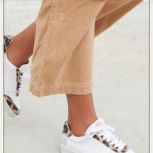 Loeffler Randall Keeley Leopard Animal Print Trim White Leather Low Sneakers